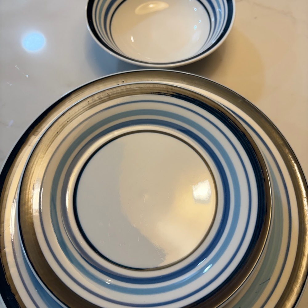 Mainstays Navy and White Striped Dinnerware Set